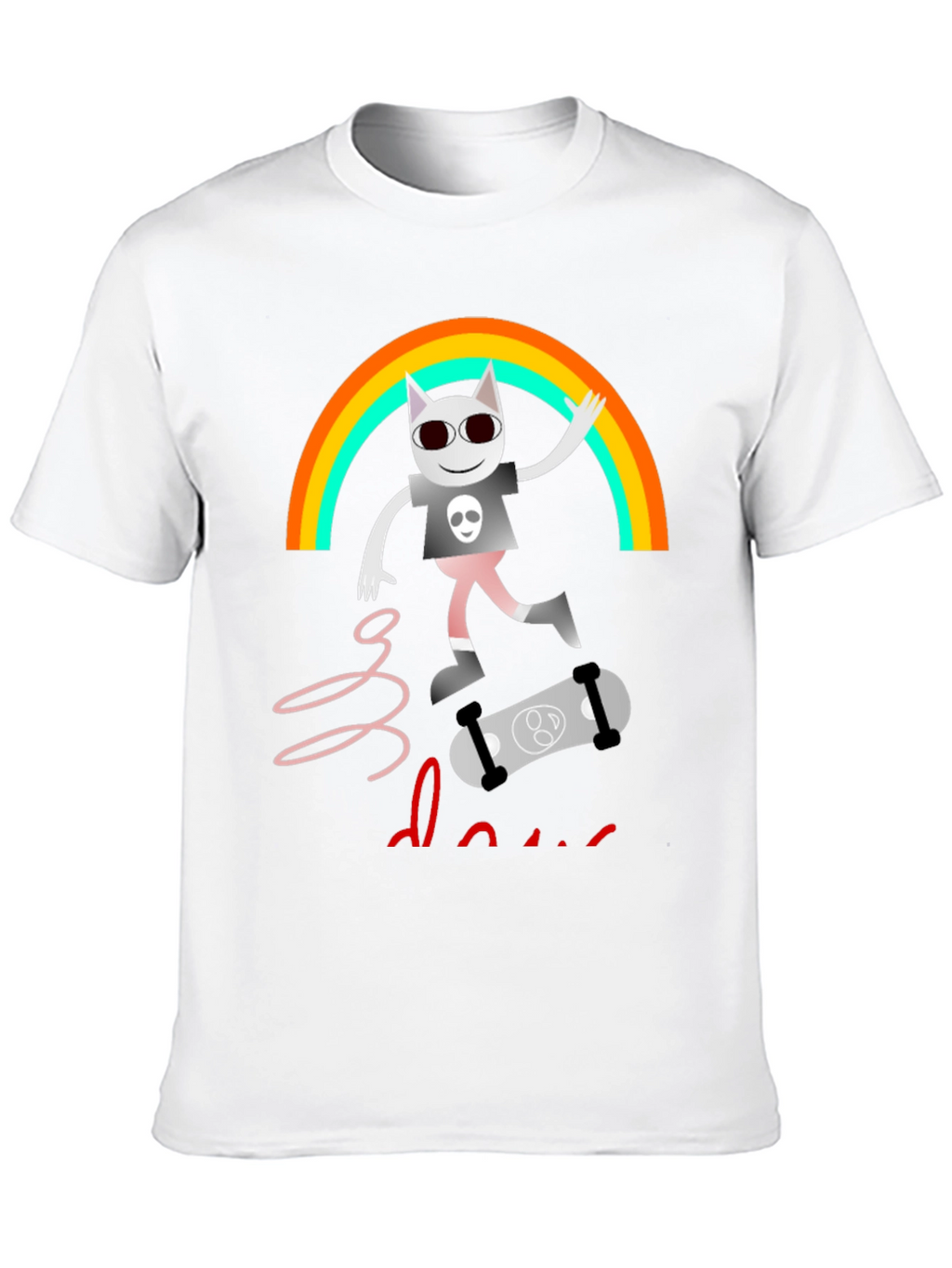 Rainbow Skater Cat T-Shirt - Cool Graphic Tee