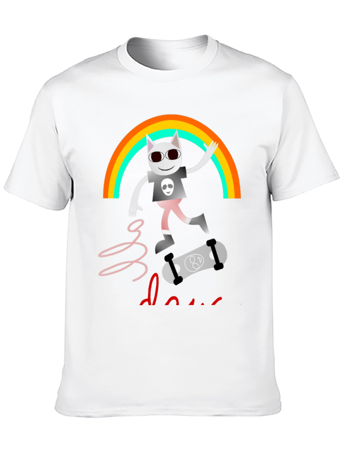 Rainbow Skater Cat T-Shirt - Cool Graphic Tee