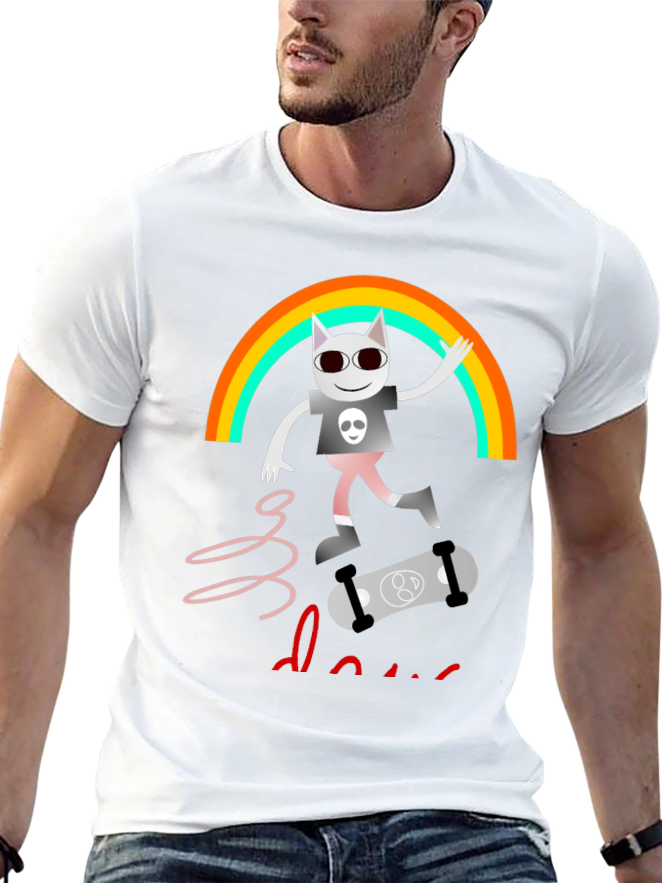 Rainbow Skater Cat T-Shirt - Cool Graphic Tee