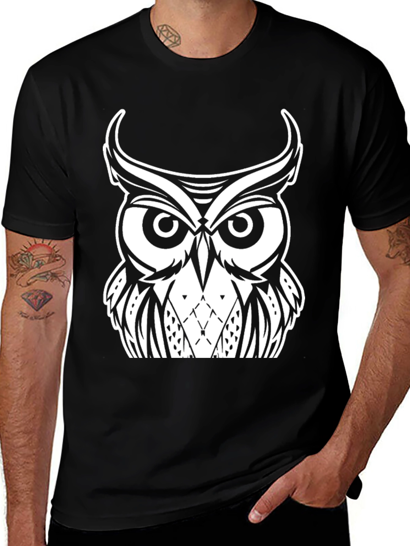 Owl Graphic Black T-Shirt - Unique Design