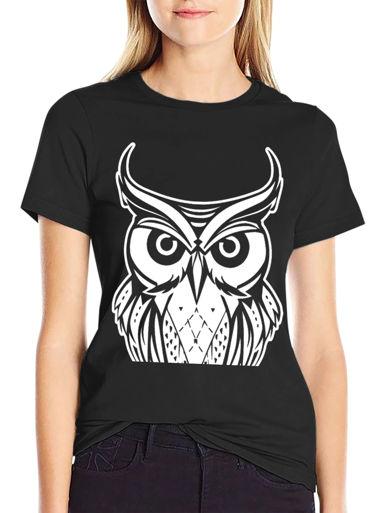 Owl Graphic Black T-Shirt - Unique Design