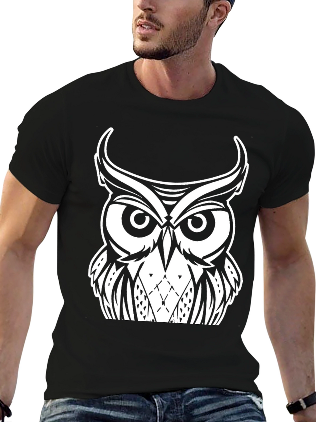 Owl Graphic Black T-Shirt - Unique Design