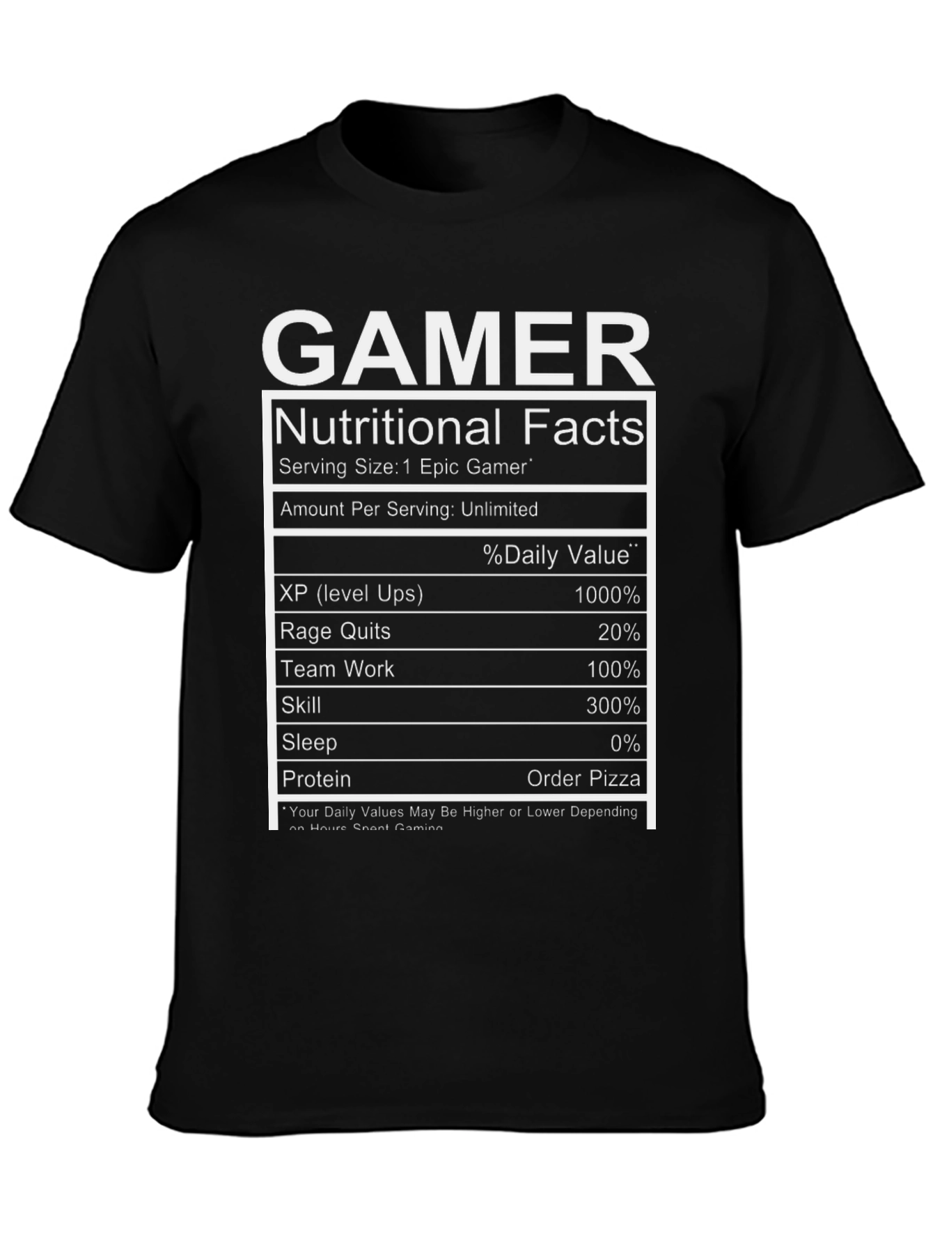 Gamer Nutritional Facts T-Shirt - Epic Gamer