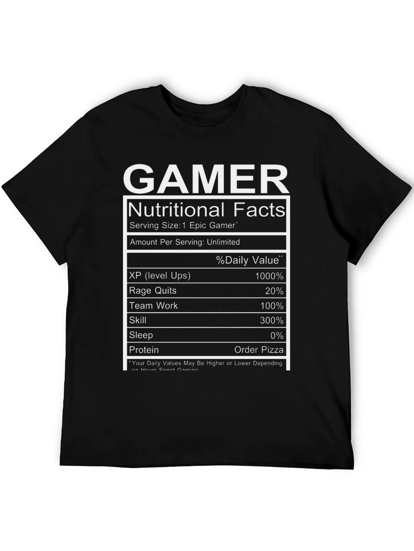 Gamer Nutritional Facts T-Shirt - Epic Gamer