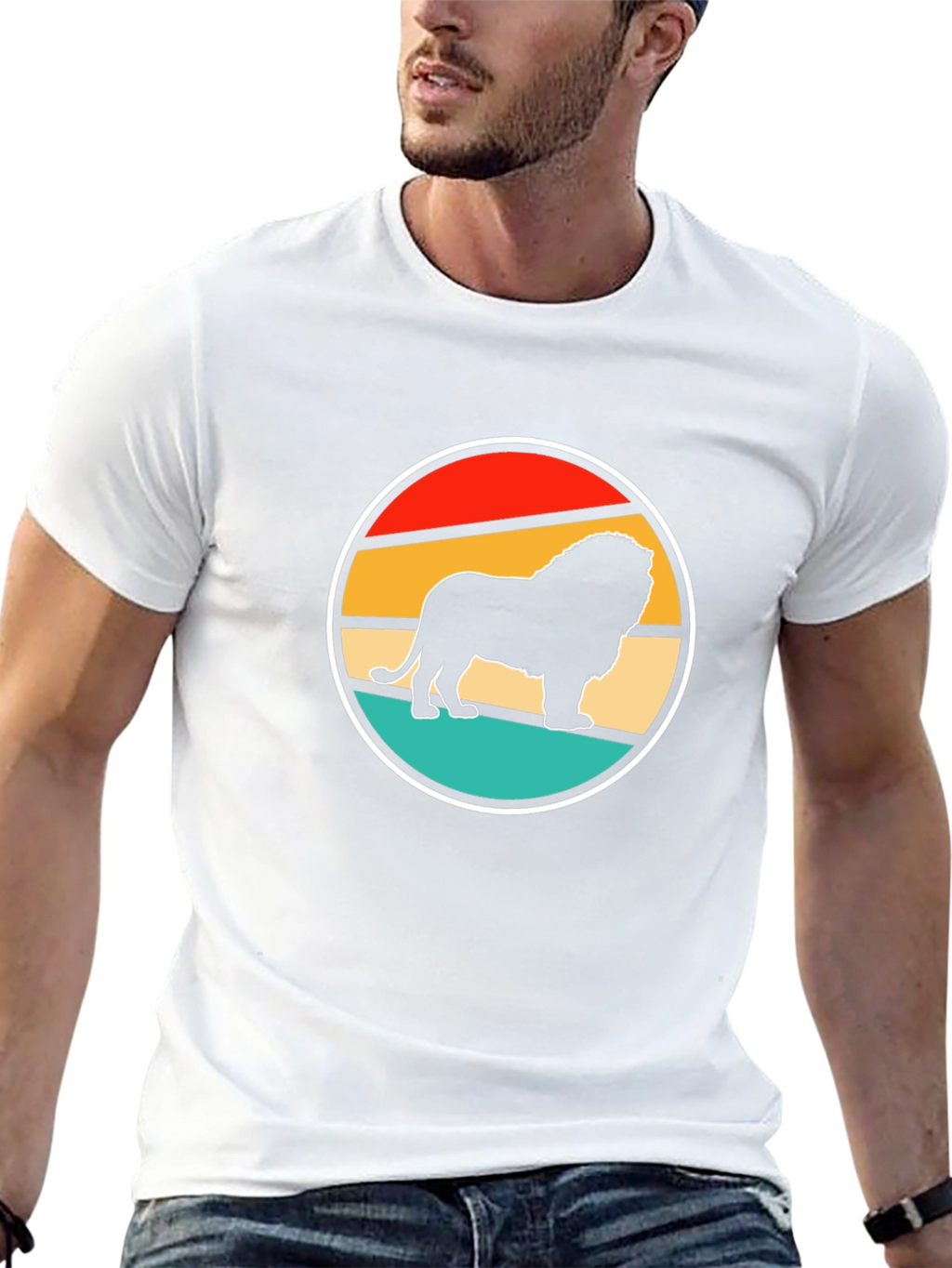 Lion Sunset Graphic Tee - Cool Retro Design