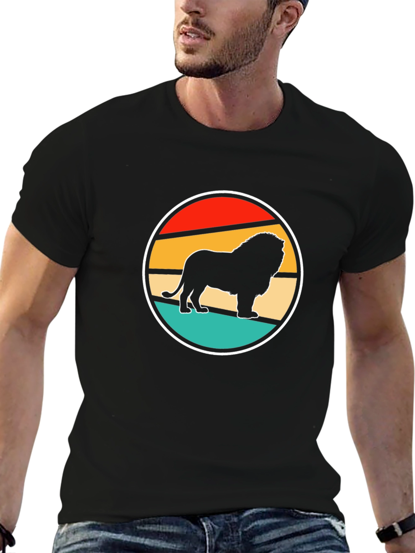 Lion Sunset Graphic Tee - Cool Retro Design