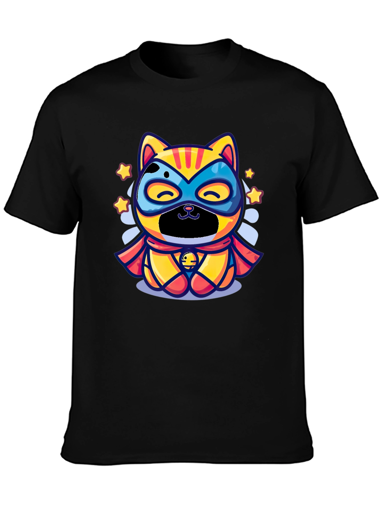 Superhero Cat Graphic Tee - Black
