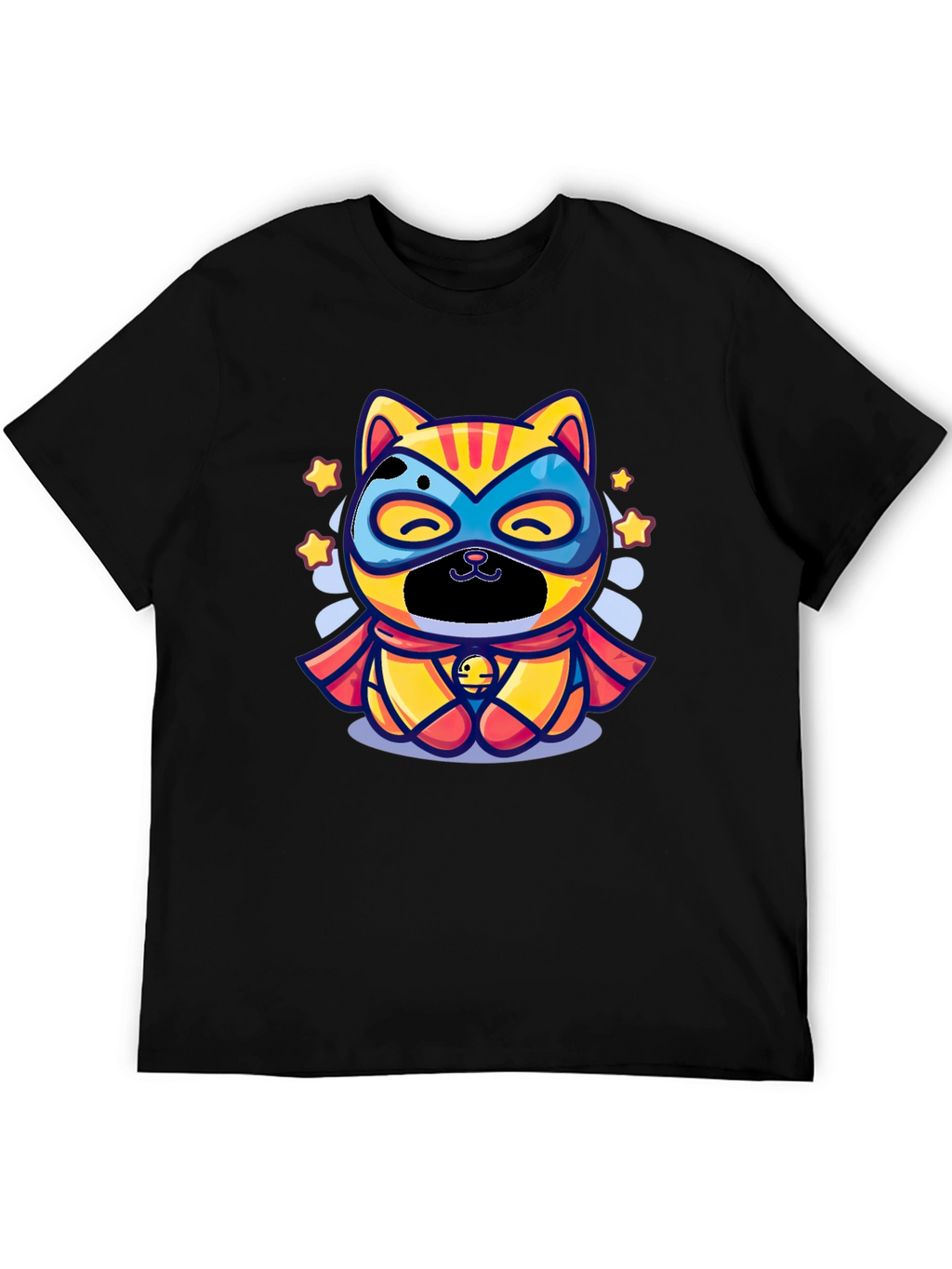 Superhero Cat Graphic Tee - Black