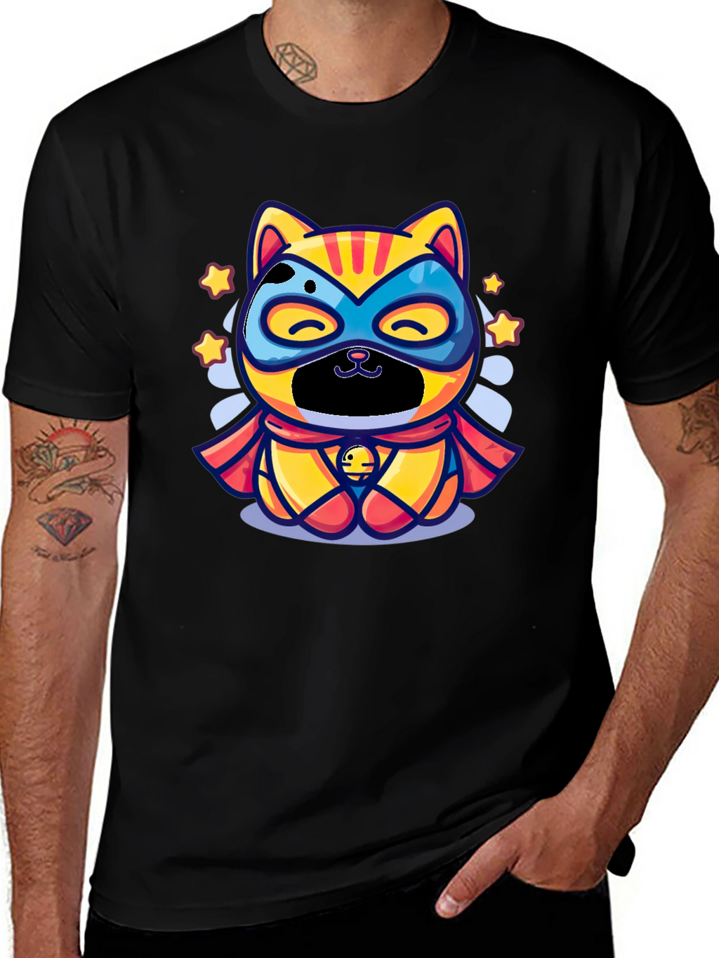 Superhero Cat Graphic Tee - Black
