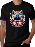 Superhero Cat Graphic Tee - Black