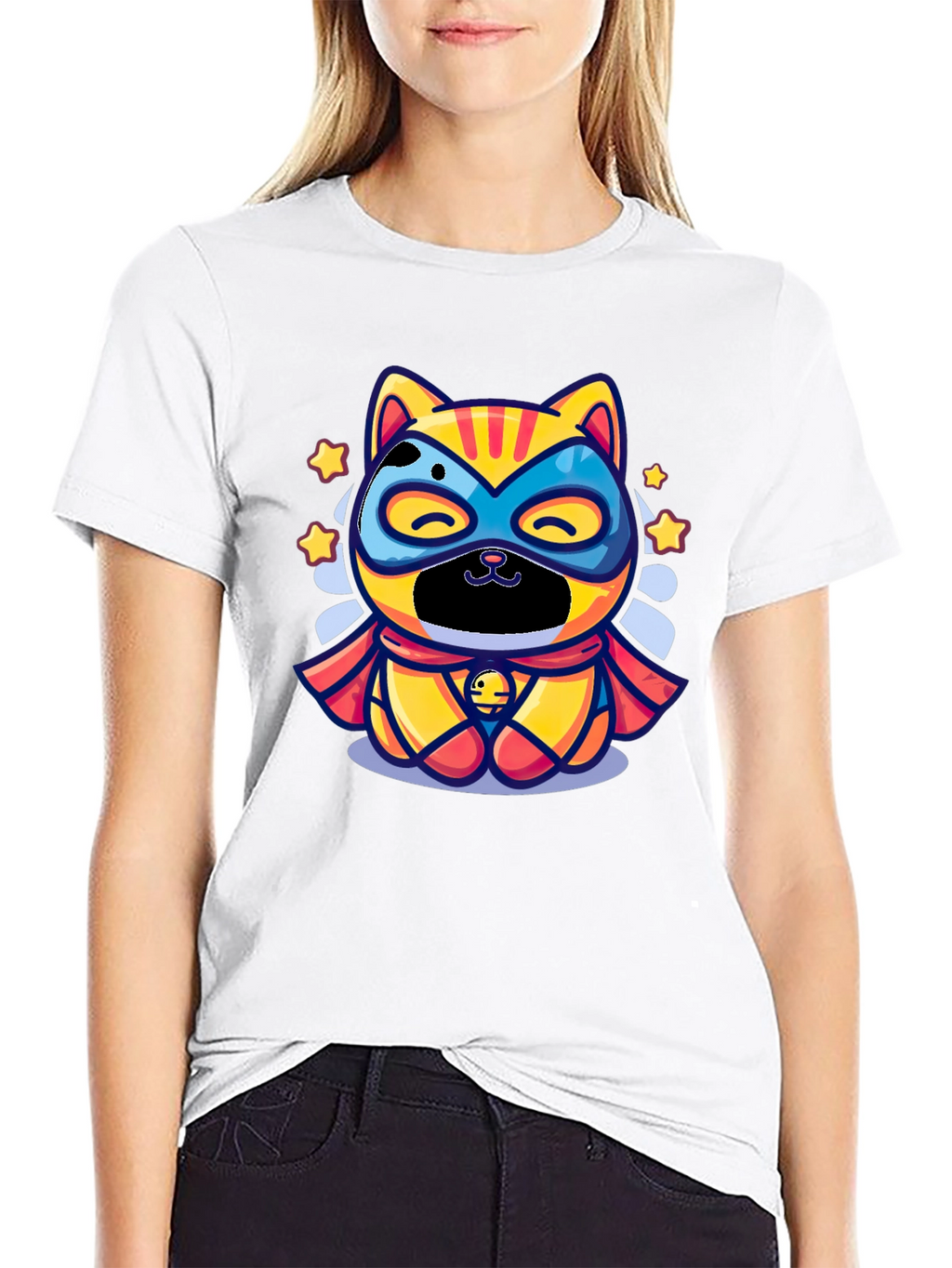 Superhero Cat Graphic Tee - Black