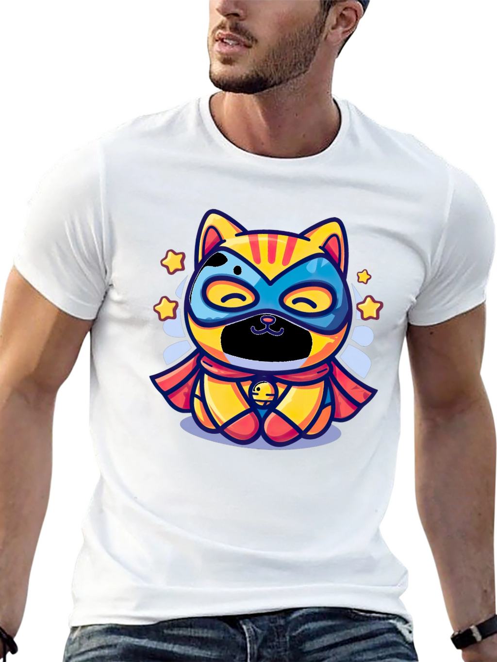Superhero Cat Graphic Tee - Black