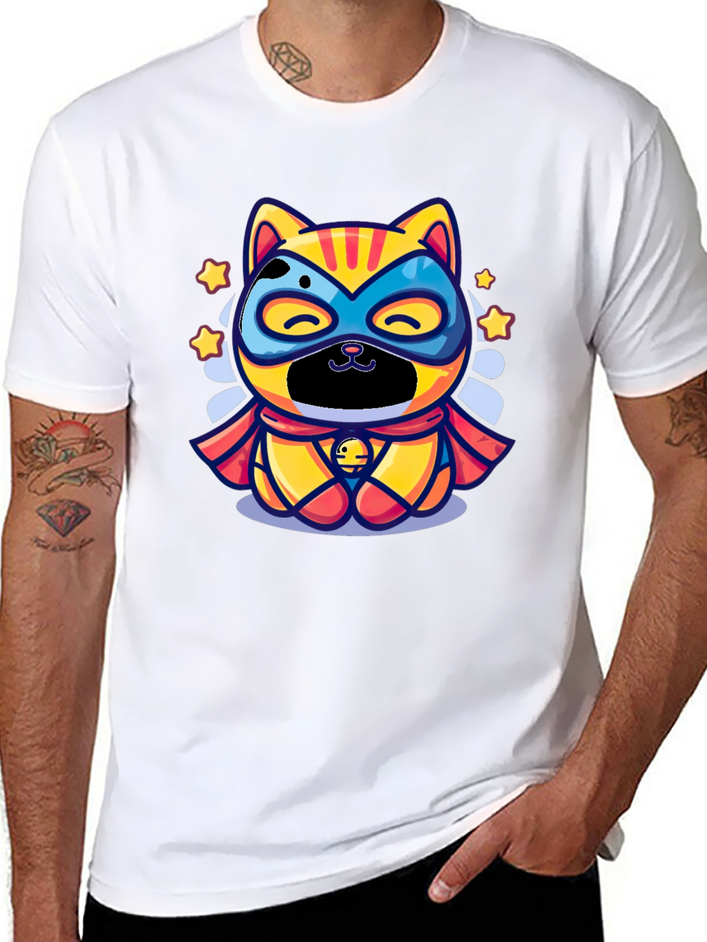 Superhero Cat Graphic Tee - Black