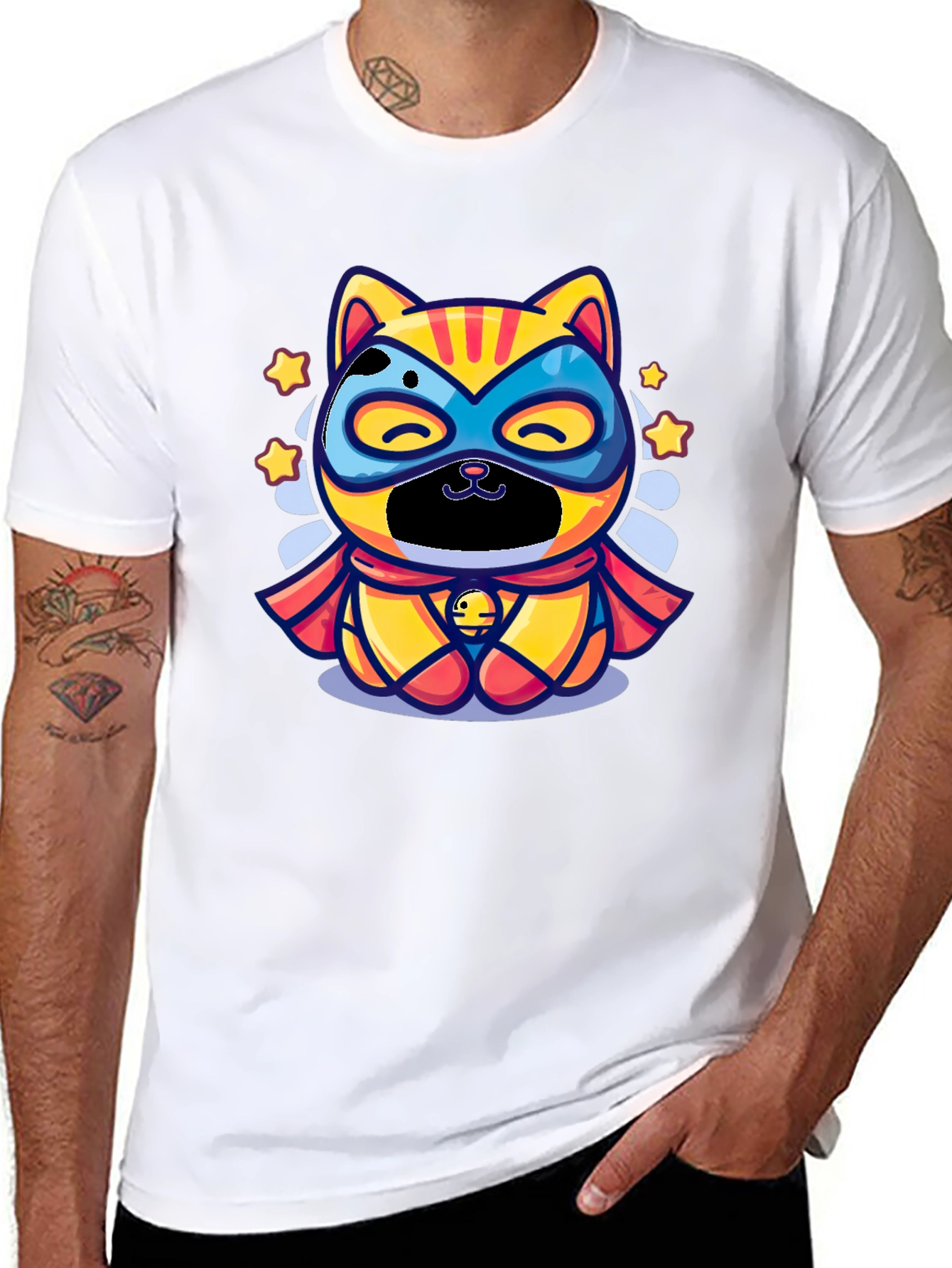 Superhero Cat Graphic Tee - Black