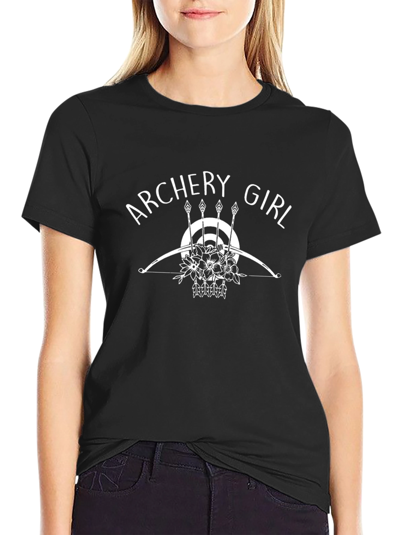 Archery Girl Graphic T-Shirt - Black Casual Tee