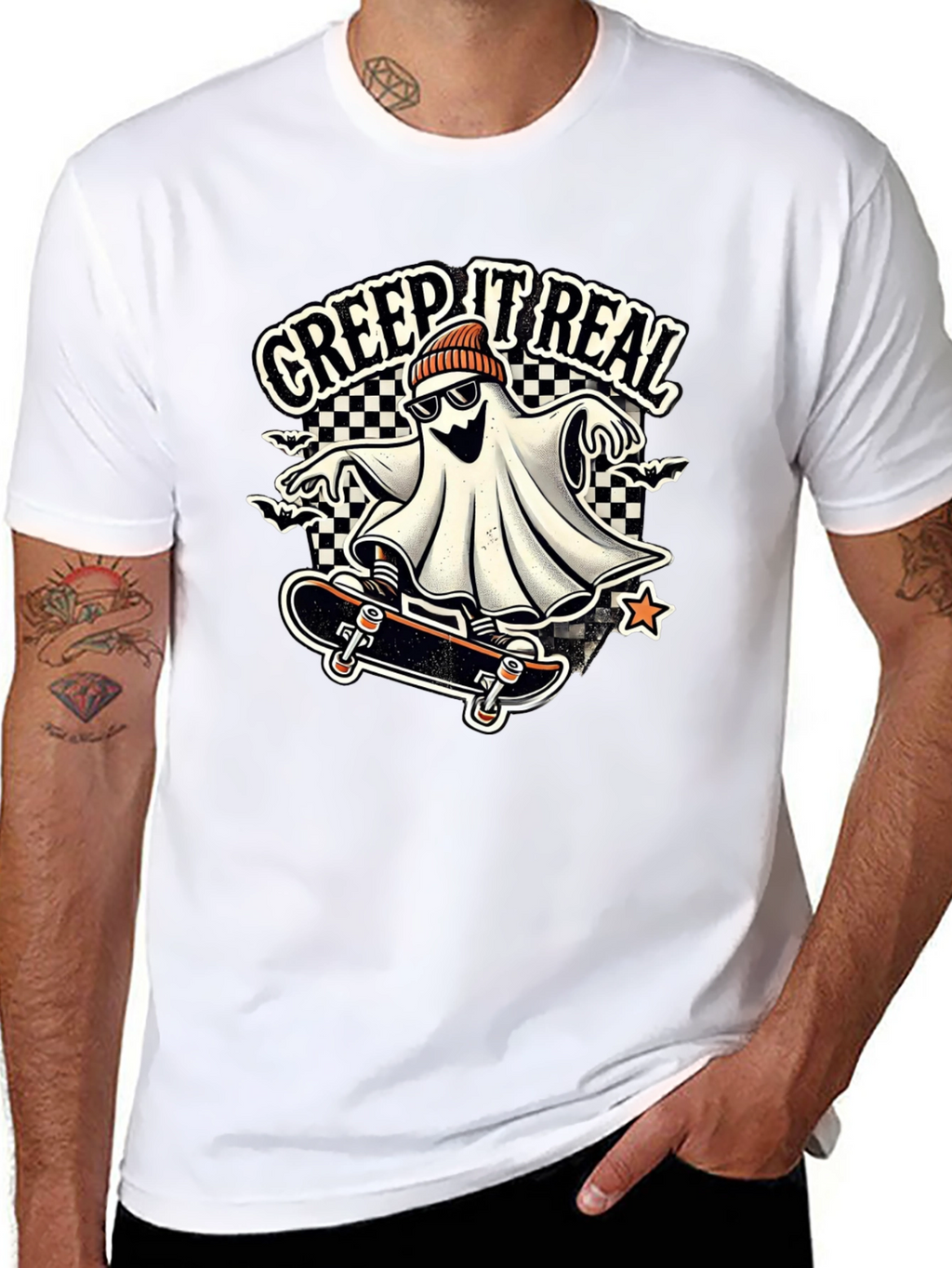 Creep It Real Ghost on Skateboard Graphic Tee