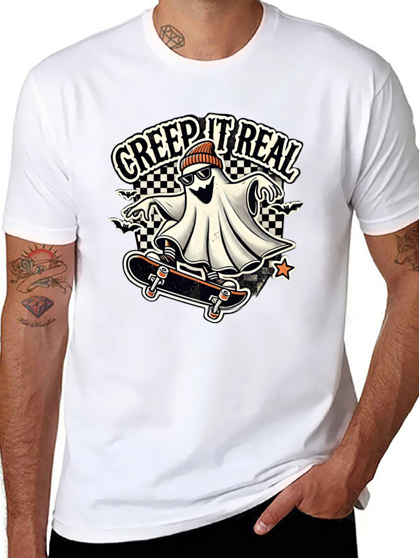 Creep It Real Ghost on Skateboard Graphic Tee