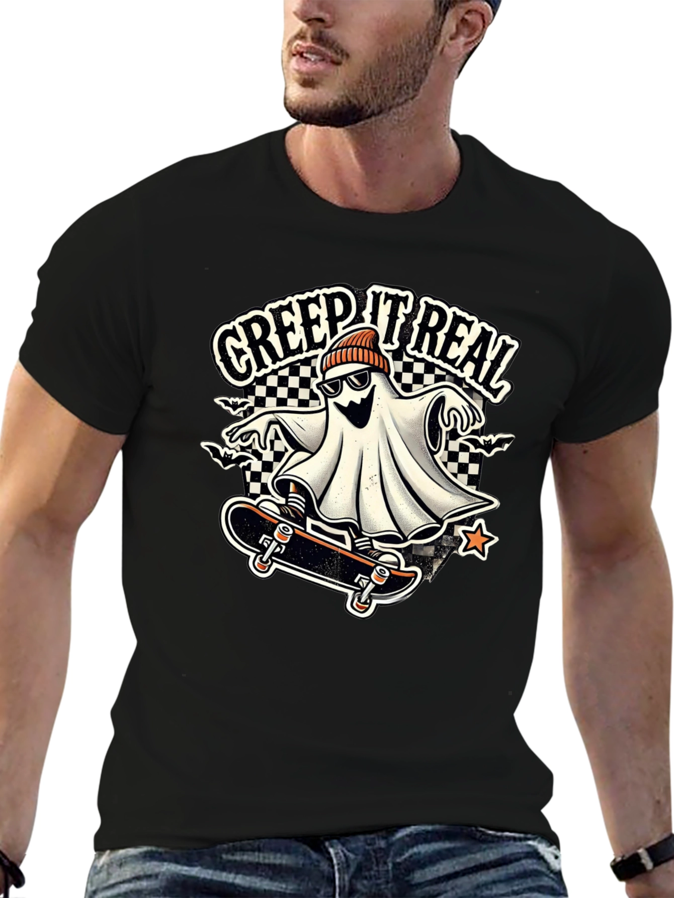 Creep It Real Ghost on Skateboard Graphic Tee