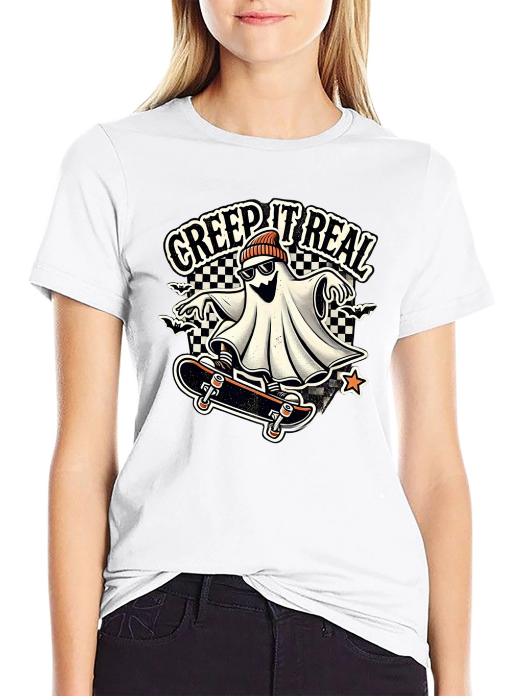 Creep It Real Ghost on Skateboard Graphic Tee