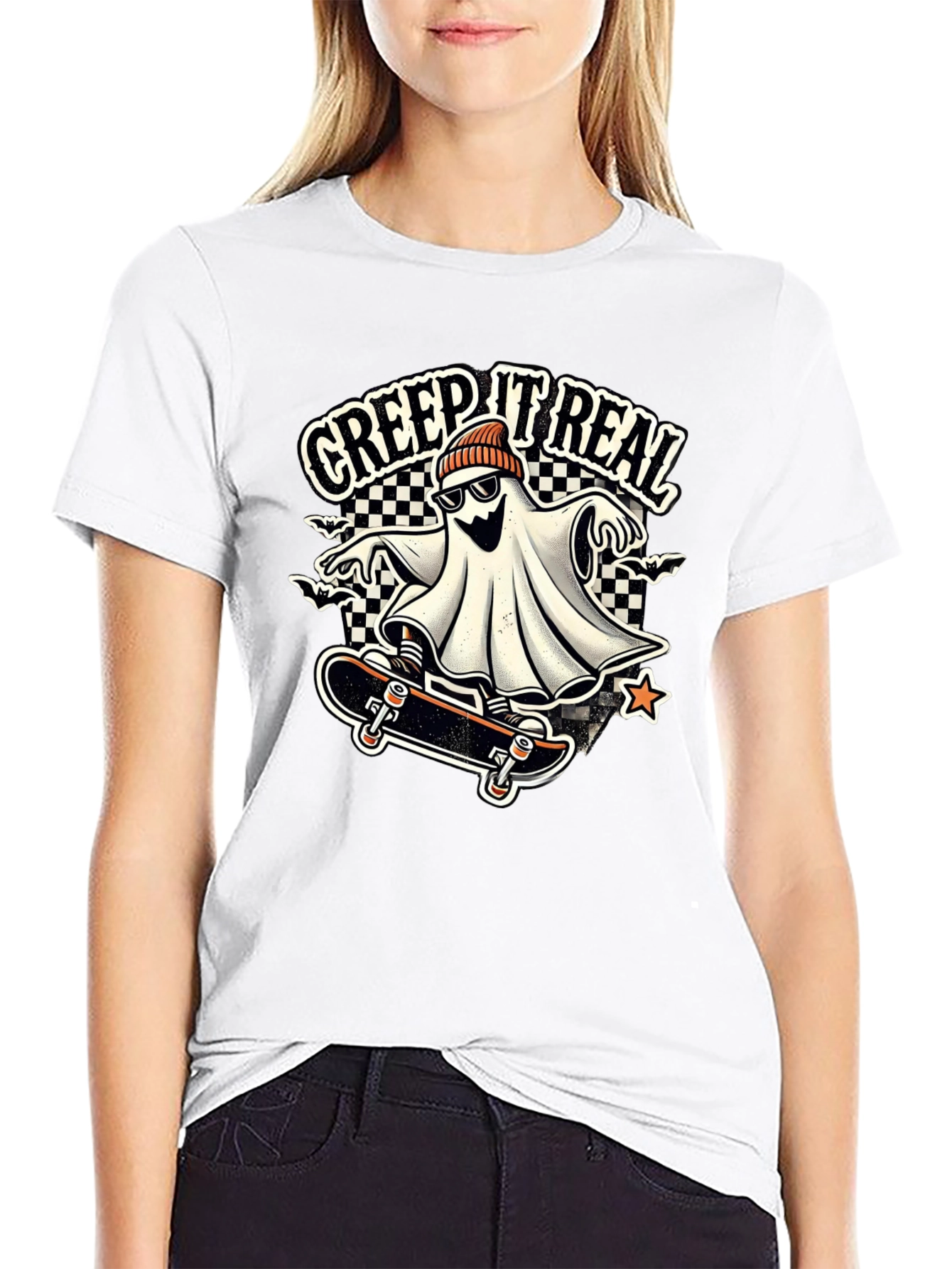 Creep It Real Ghost on Skateboard Graphic Tee