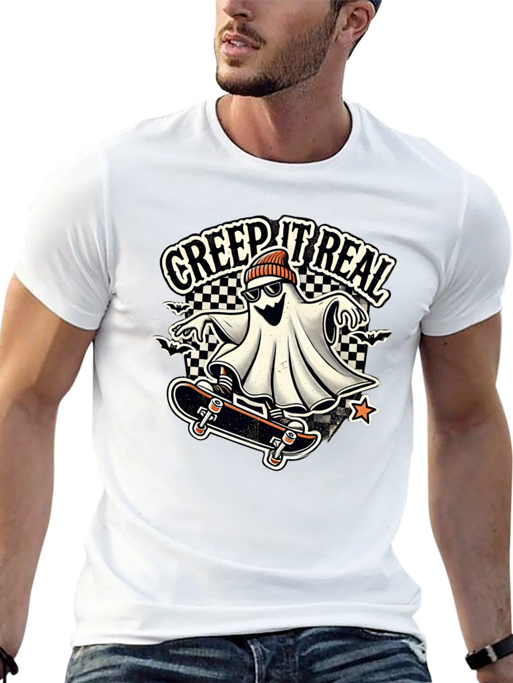 Creep It Real Ghost on Skateboard Graphic Tee