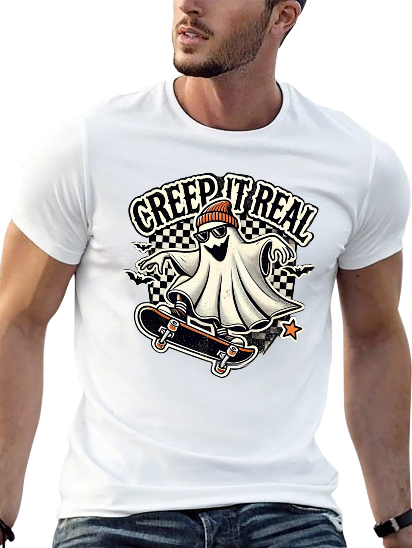 Creep It Real Ghost on Skateboard Graphic Tee