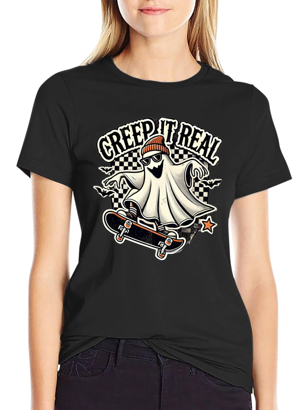Creep It Real Ghost on Skateboard Graphic Tee