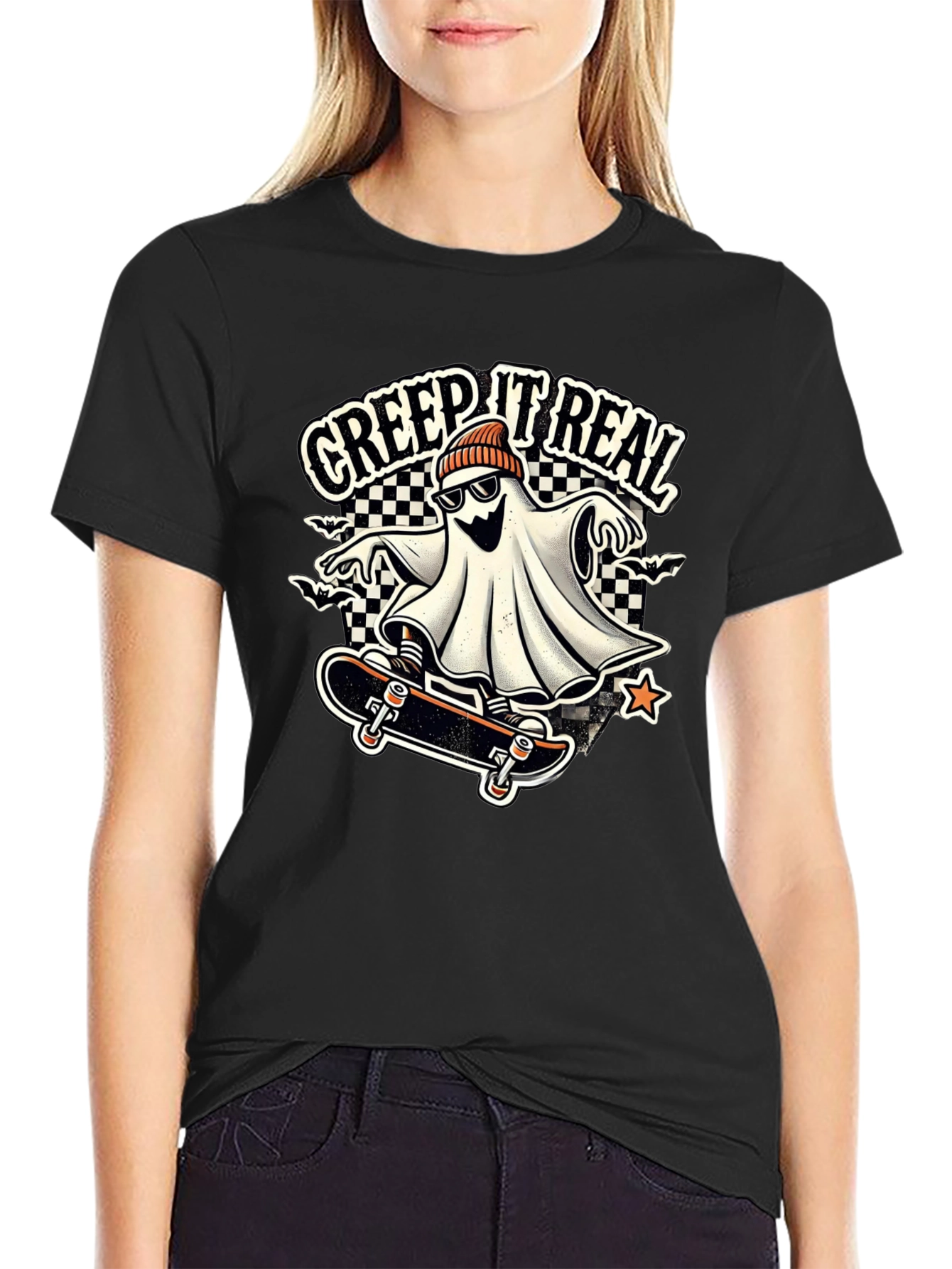 Creep It Real Ghost on Skateboard Graphic Tee