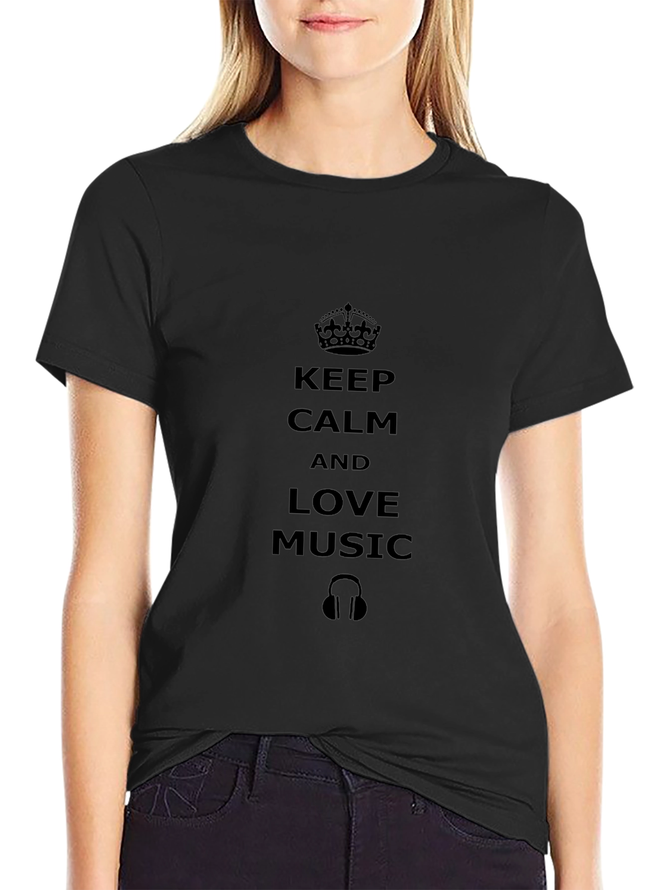 Keep Calm and Love Music Graphic Tee - Black