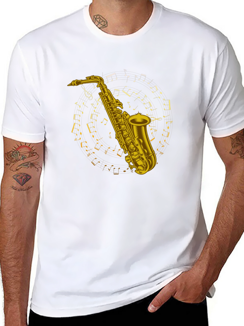 Saxophone Music Notes Graphic Tee - Black