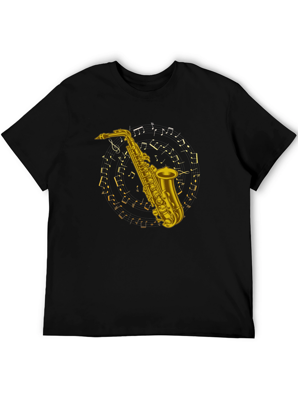 Saxophone Music Notes Graphic Tee - Black