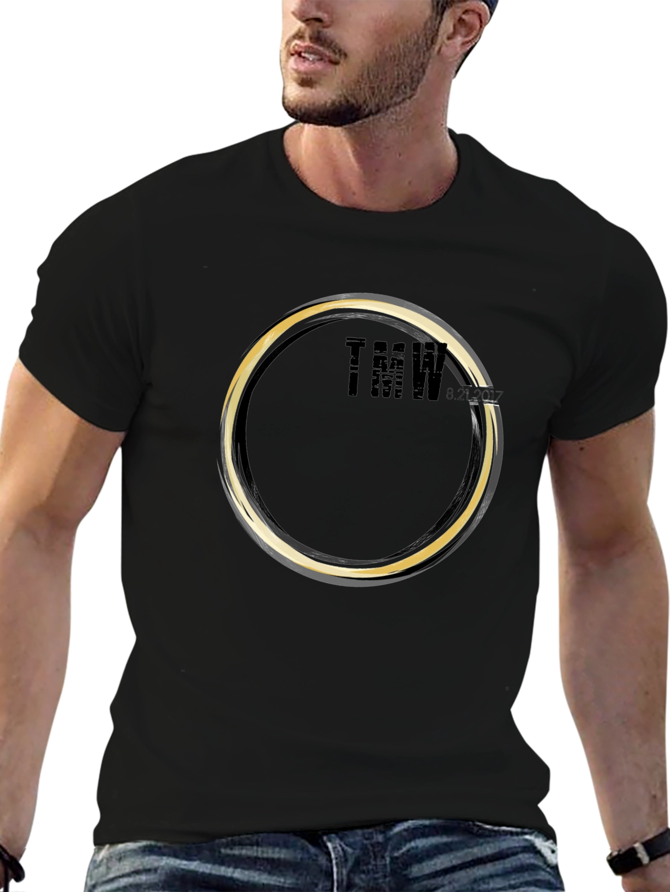 Mens Graphic Black T-Shirt - Circular Design