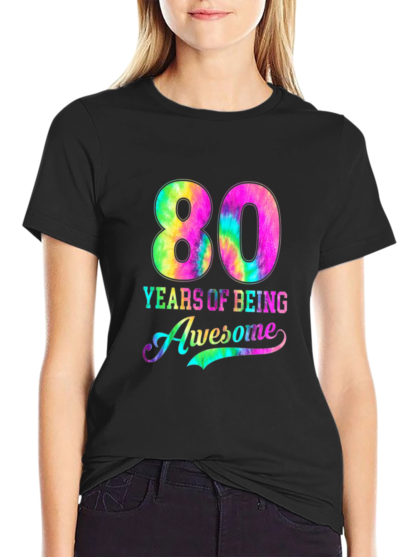 80 Years of Being Awesome Tie-Dye Graphic Tee
