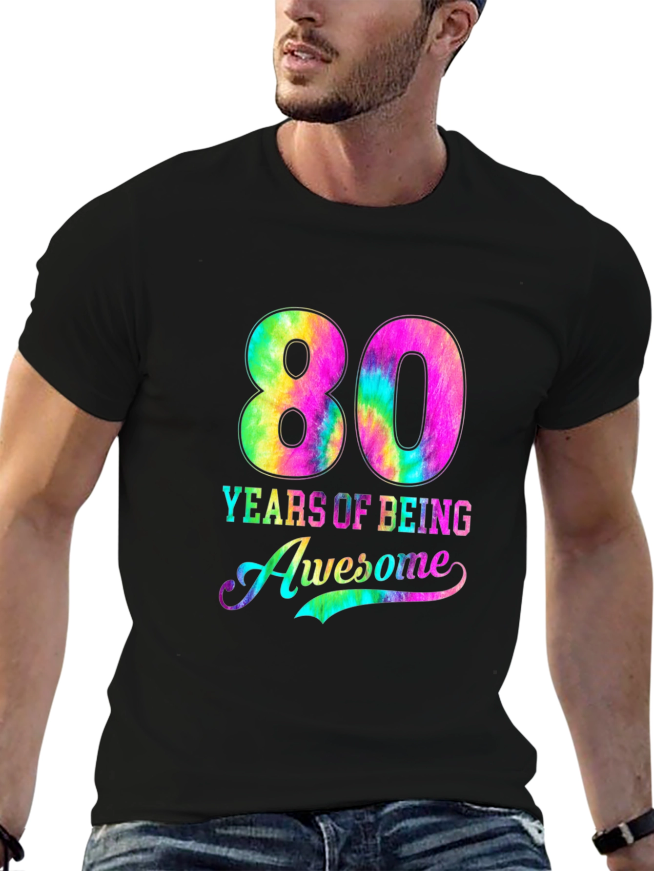 80 Years of Being Awesome Tie-Dye Graphic Tee