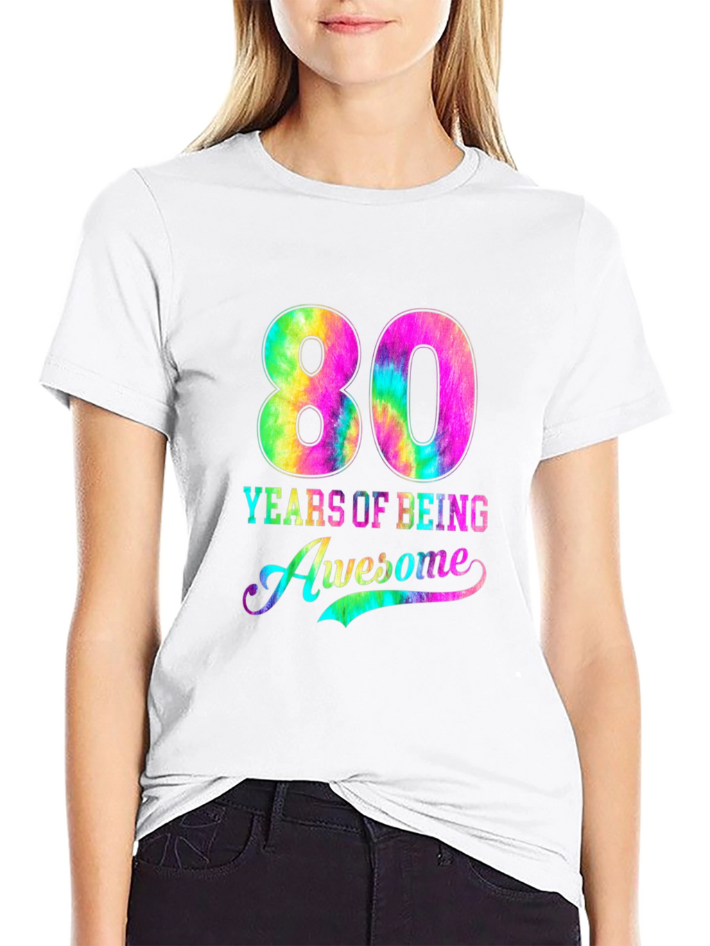 80 Years of Being Awesome Tie-Dye Graphic Tee