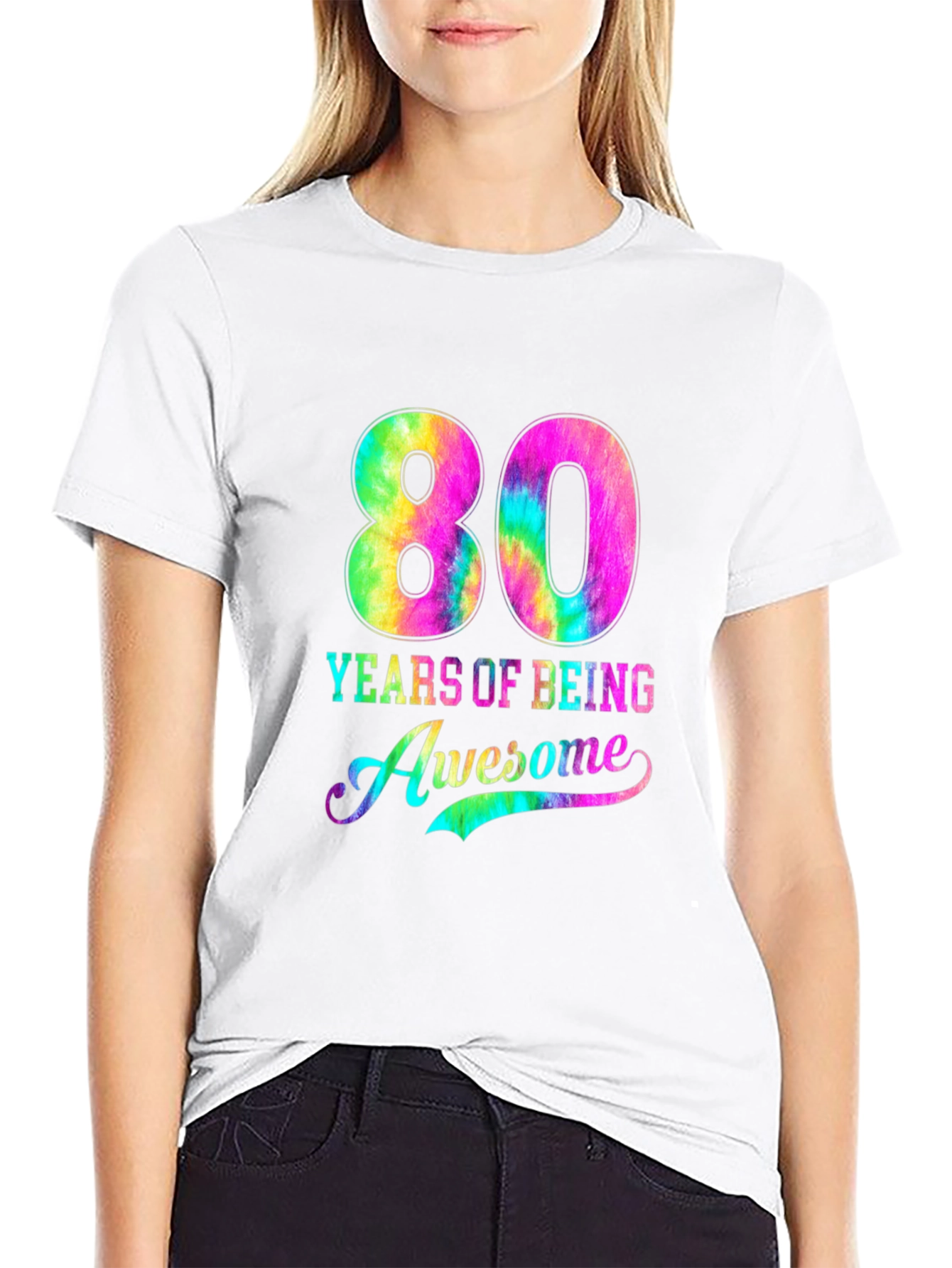 80 Years of Being Awesome Tie-Dye Graphic Tee