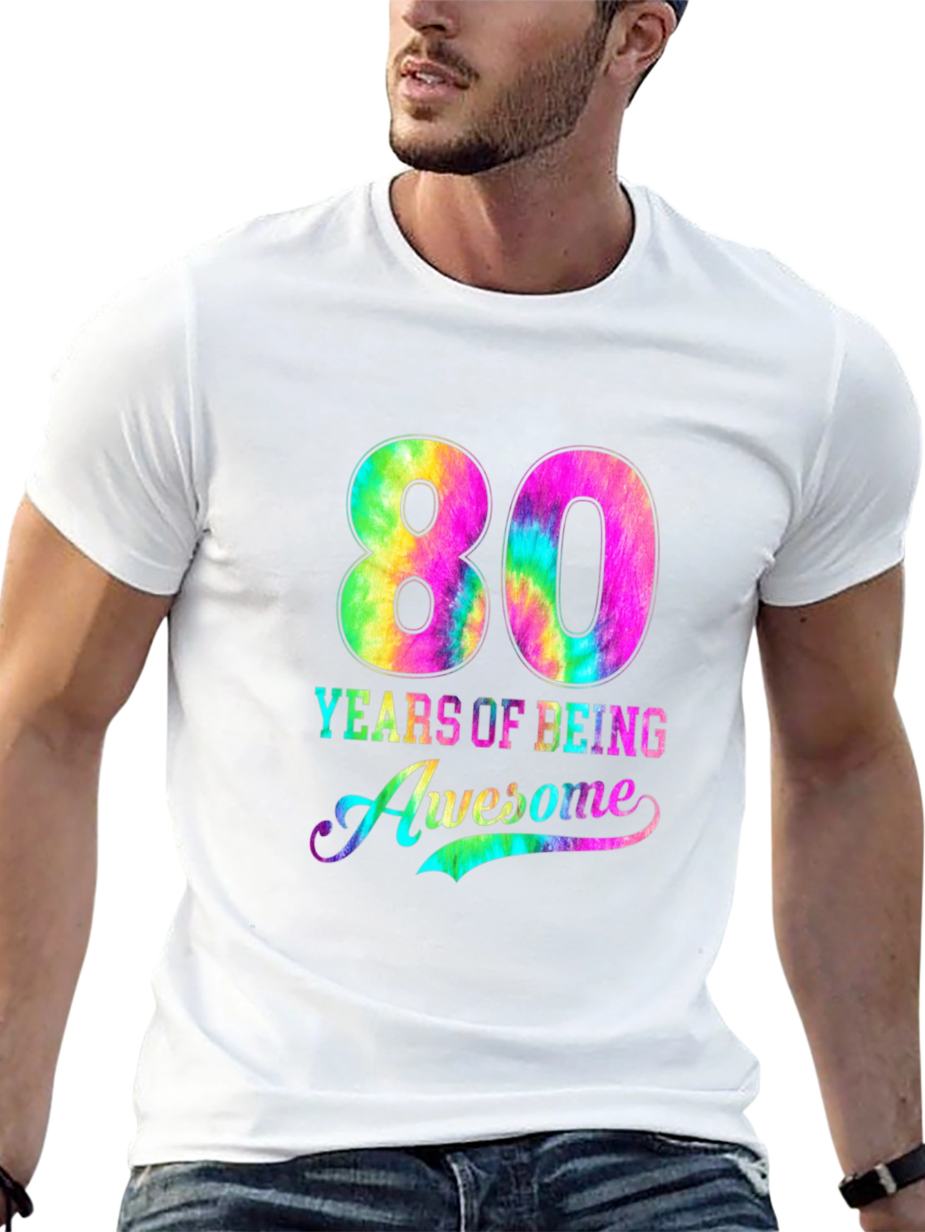 80 Years of Being Awesome Tie-Dye Graphic Tee
