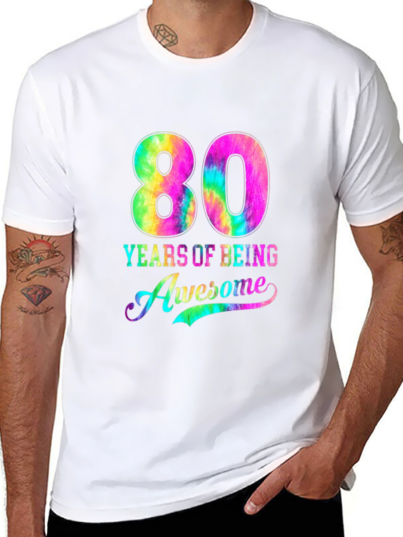 80 Years of Being Awesome Tie-Dye Graphic Tee