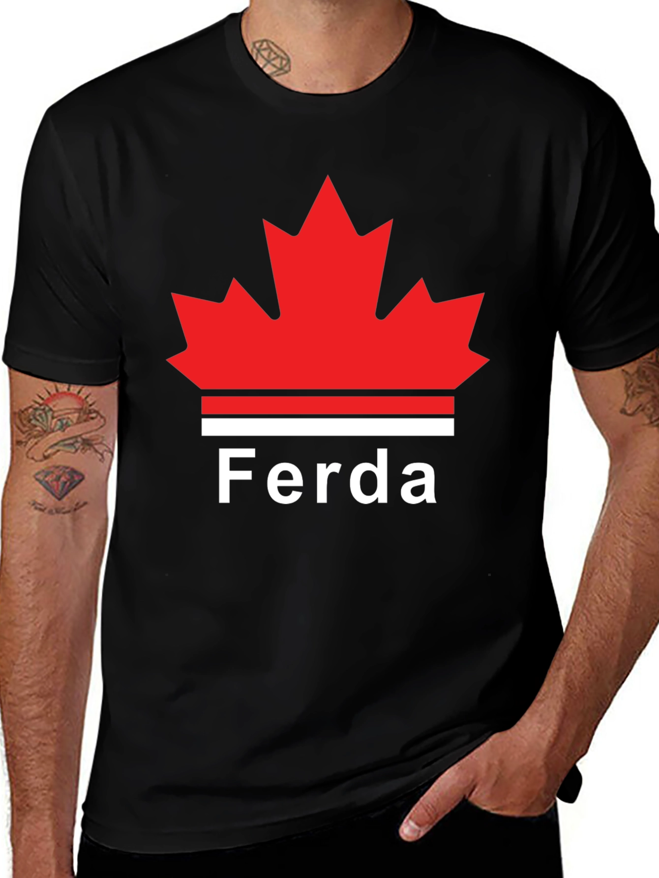 Ferda Maple Leaf Graphic T-Shirt - Black