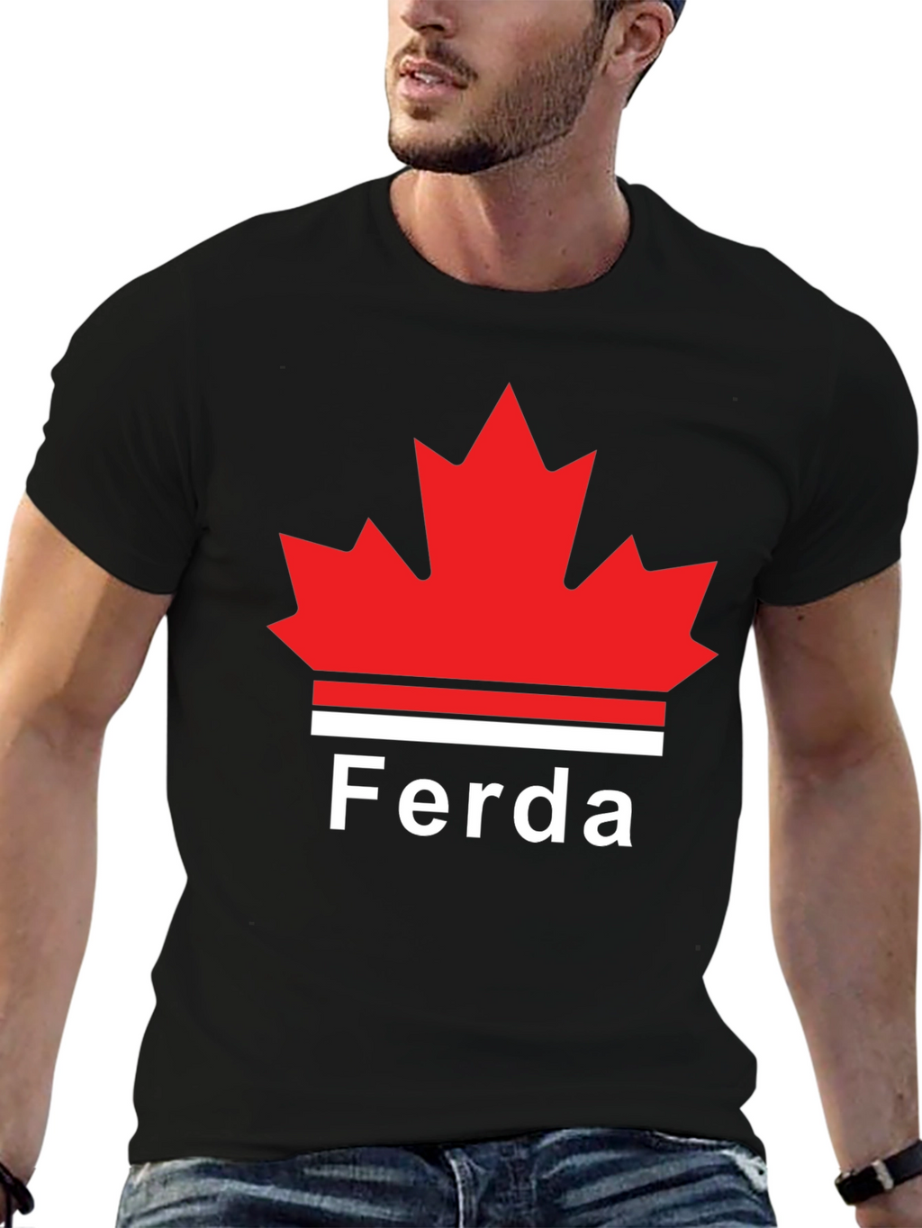 Ferda Maple Leaf Graphic T-Shirt - Black