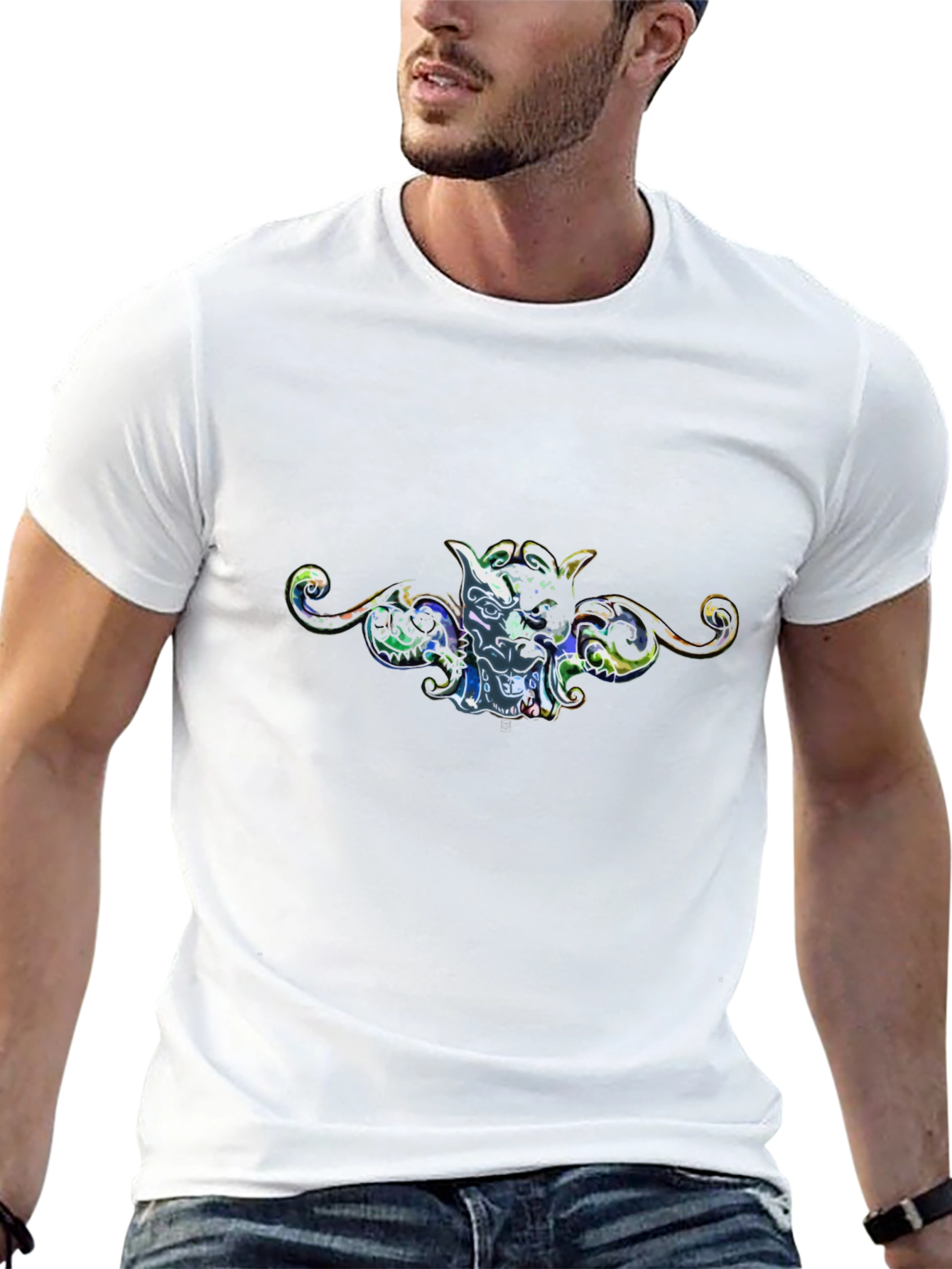 Artistic Graphic Print Black Tee