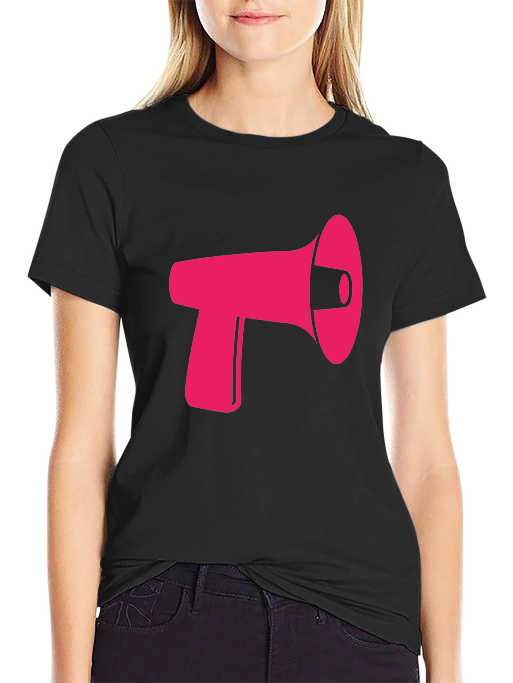 Pink Megaphone Graphic Black Tee