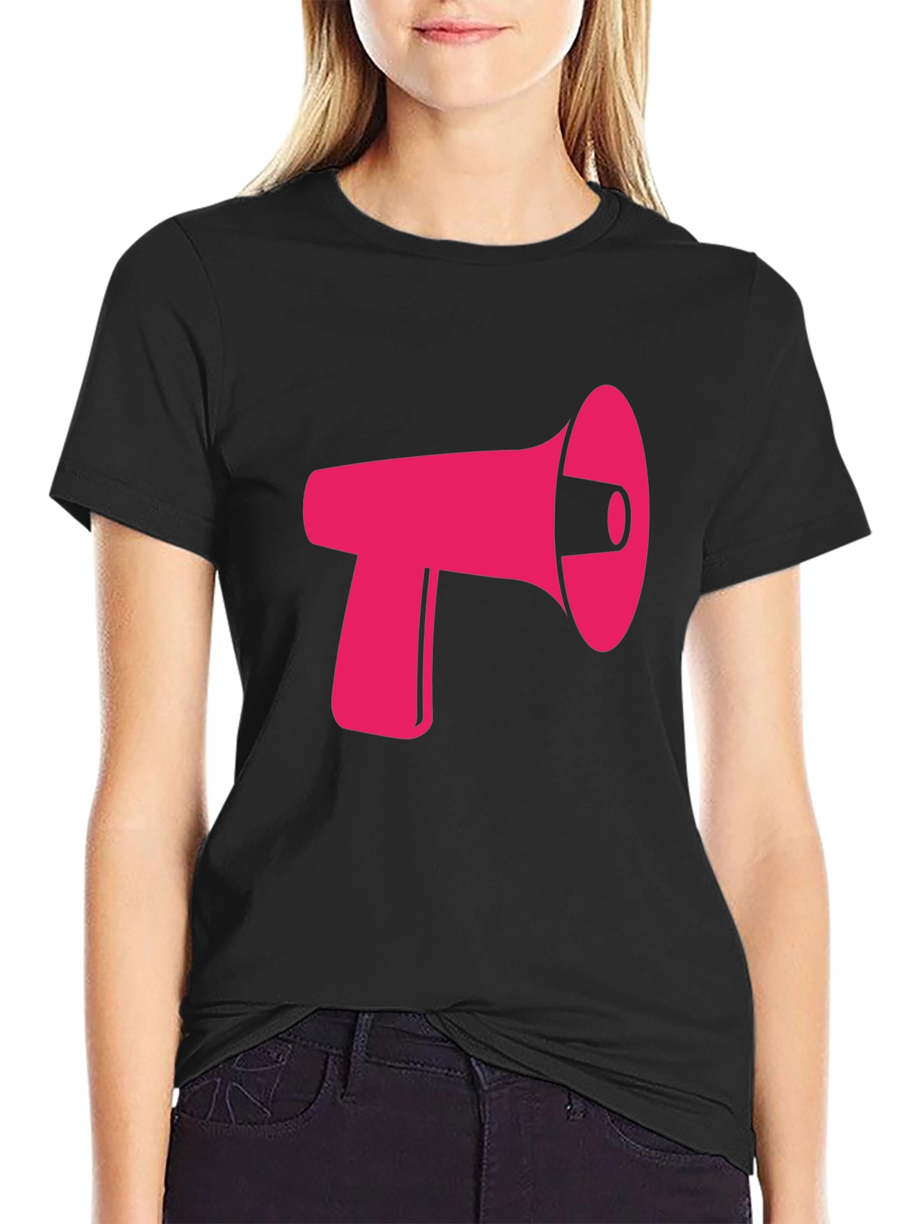Pink Megaphone Graphic Black Tee
