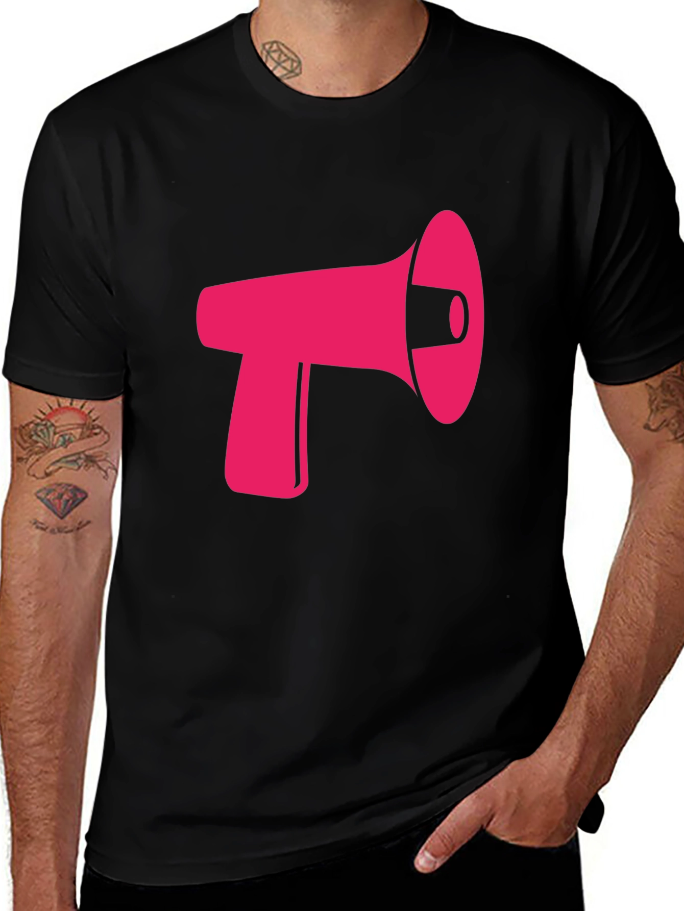 Pink Megaphone Graphic Black Tee