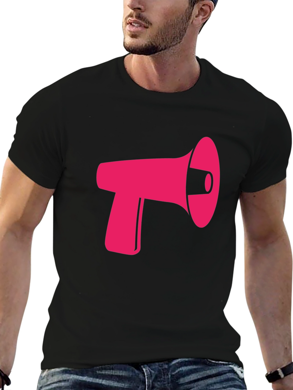 Pink Megaphone Graphic Black Tee
