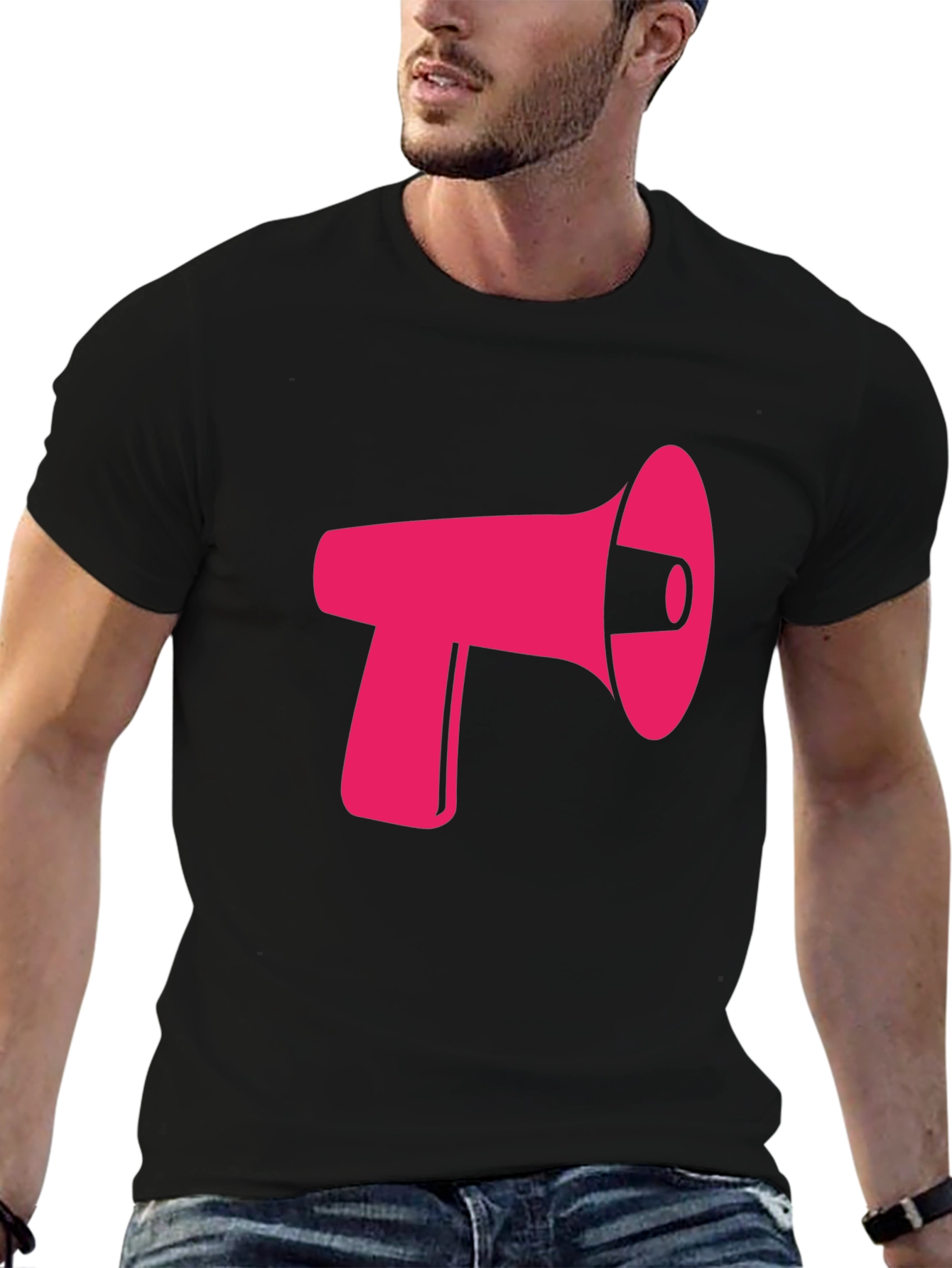 Pink Megaphone Graphic Black Tee