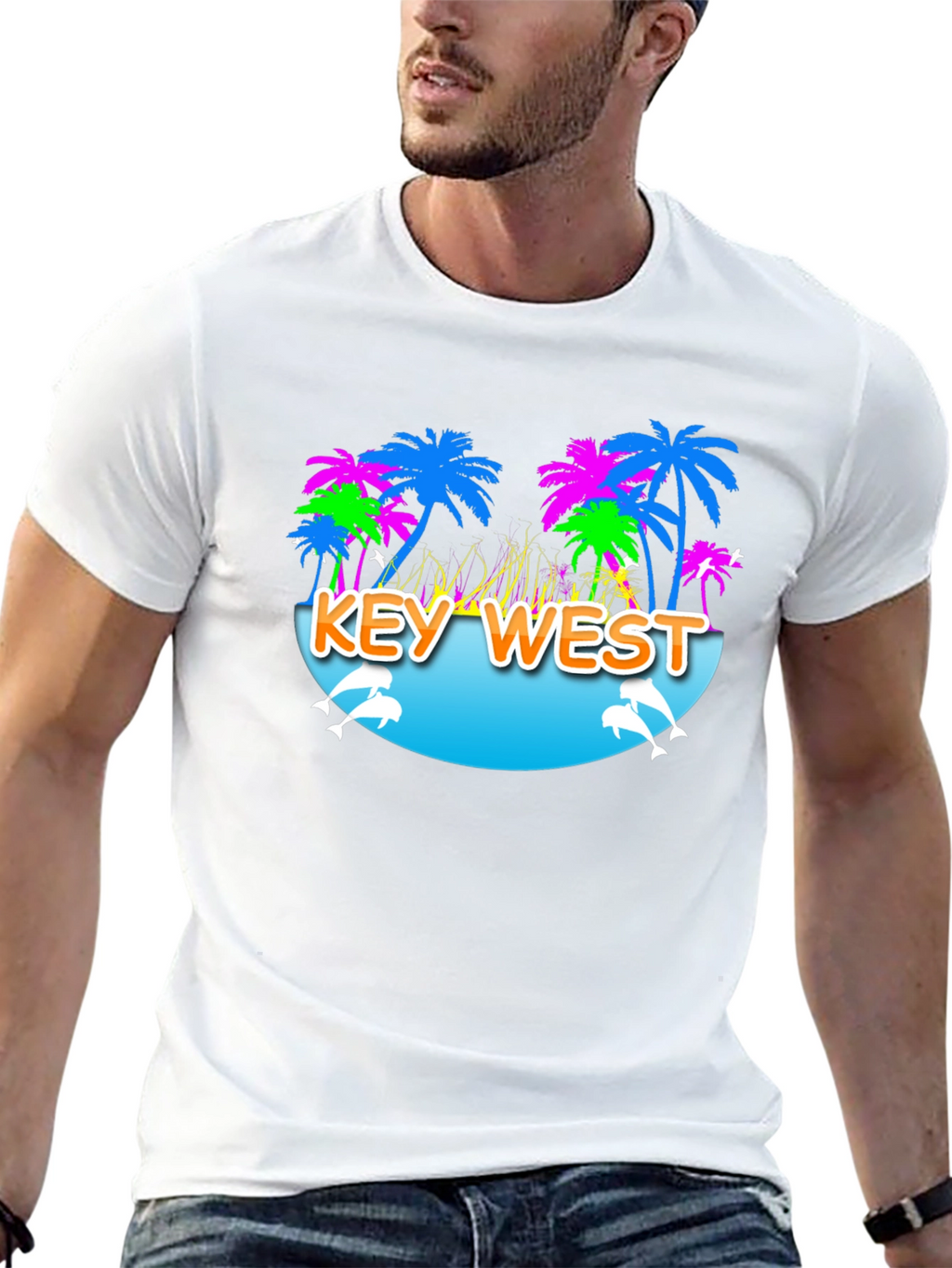 Key West Palm Tree Dolphin Graphic Tee