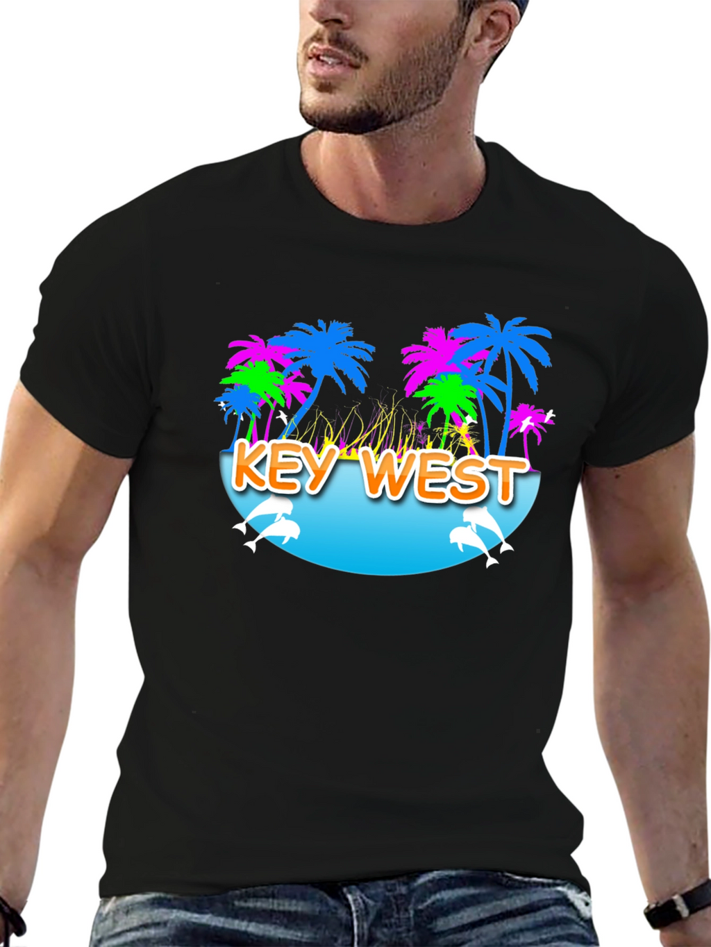 Key West Palm Tree Dolphin Graphic Tee
