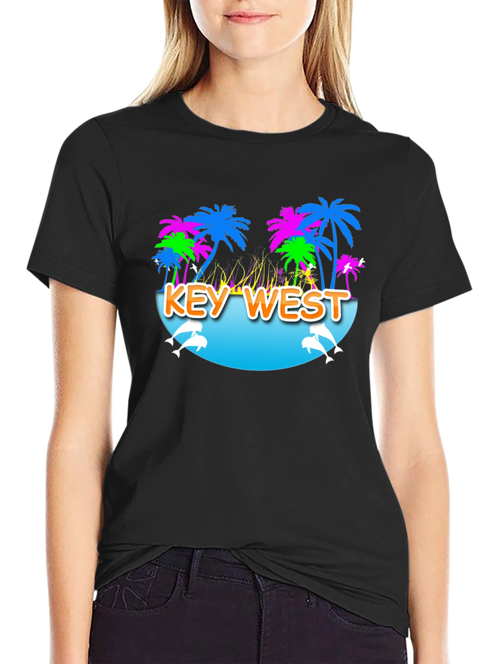 Key West Palm Tree Dolphin Graphic Tee