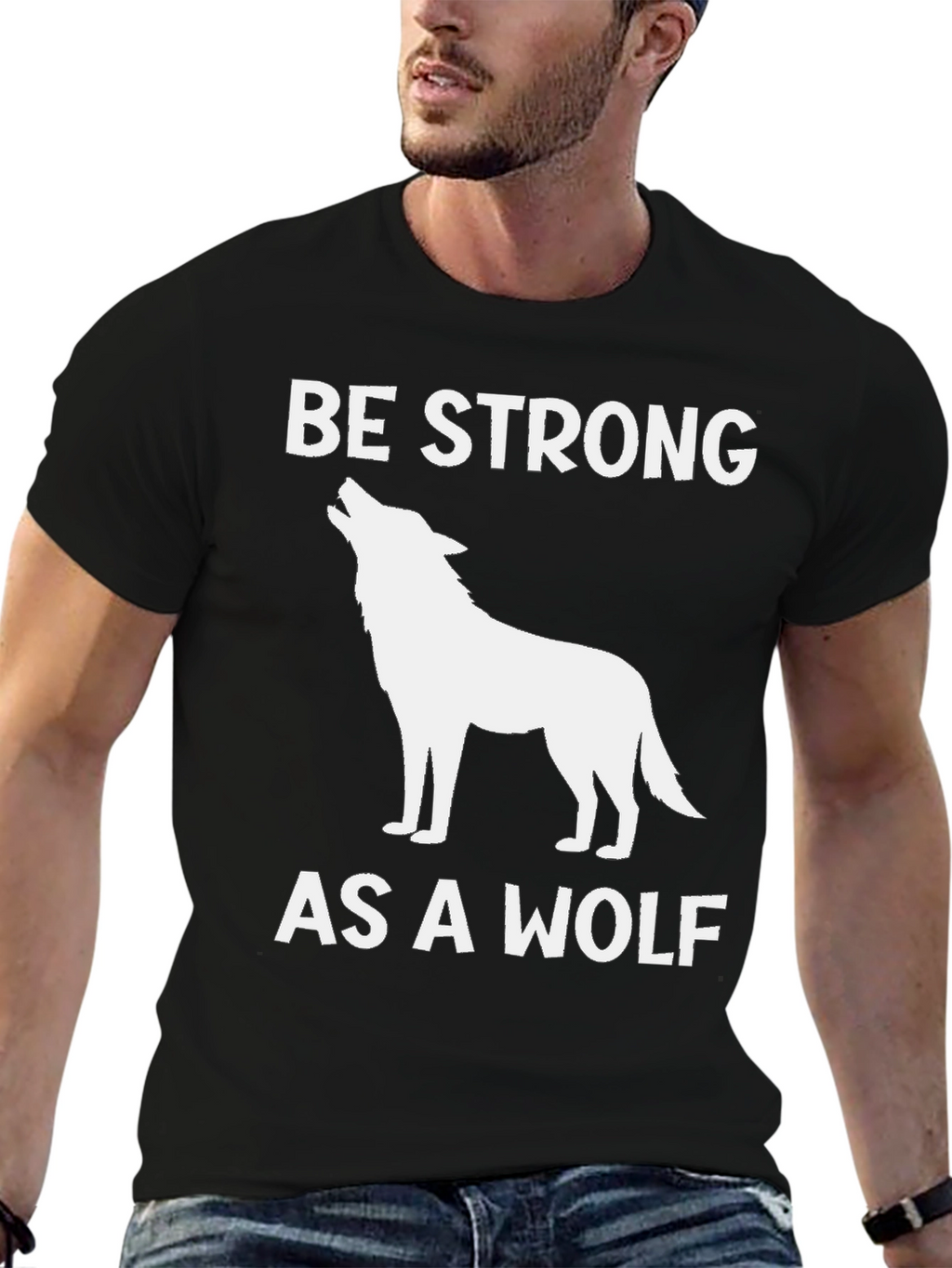 Be Strong as a Wolf Graphic T-Shirt - Black